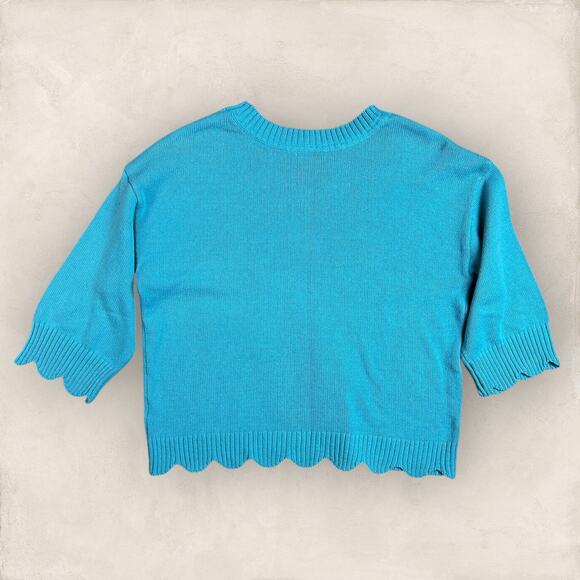J Jason Wu Crew Neck Sweater Scallop Hem Pullover Aqua Blue - Picture 1 of 4
